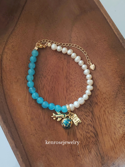 Blue Horizon Fresh water Pearl Bracelet Jewelry Summer and Travel Accessory for Women by KenRoseJewelry