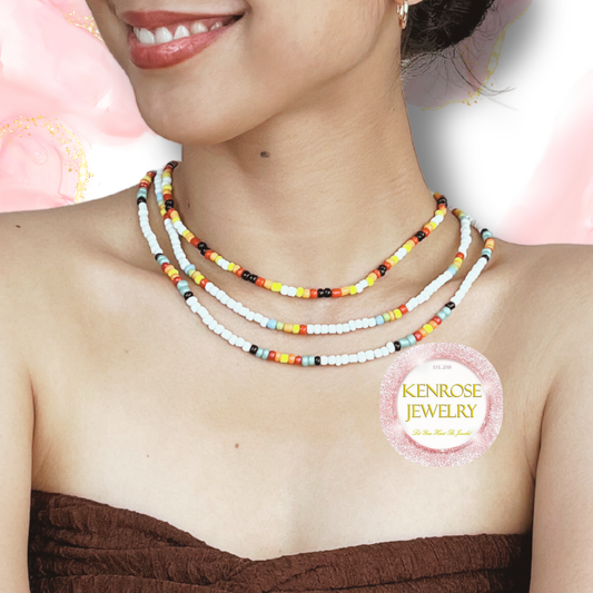 CLASSIC RAINBOW Seed Bead Necklace for Men and Women Summer Beach Accessory Surfers Jewelry