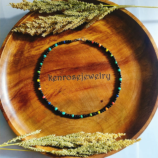 BLACK CONFETTI Seed Bead Necklace for Men and Women Summer Beach Accessory Surfers Jewelry