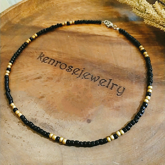 BLACK OREO GOLD Seed Bead Necklace for Men and Women Summer Beach Accessory Surfers Jewelry