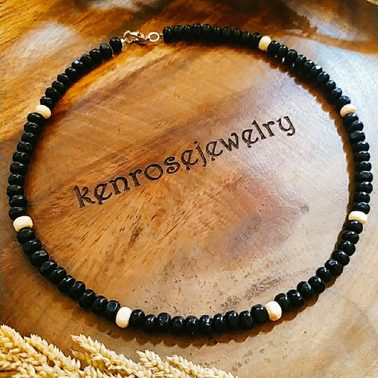 BLACK RONDELLE Wood Necklace - Surfer Summer Jewelry for Men & Women