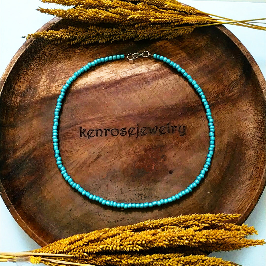 BOHO BLUE Seed Bead Necklace for Men and Women Summer Beach Accessory Surfers Jewelry