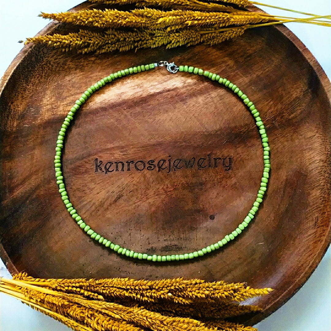 BOHO GREEN Seed Bead Necklace for Men and Women Summer Beach Accessory Surfers Jewelry