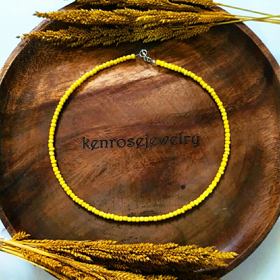 BOHO YELLOW Seed Bead Necklace for Men and Women Summer Beach Accessory Surfers Jewelry
