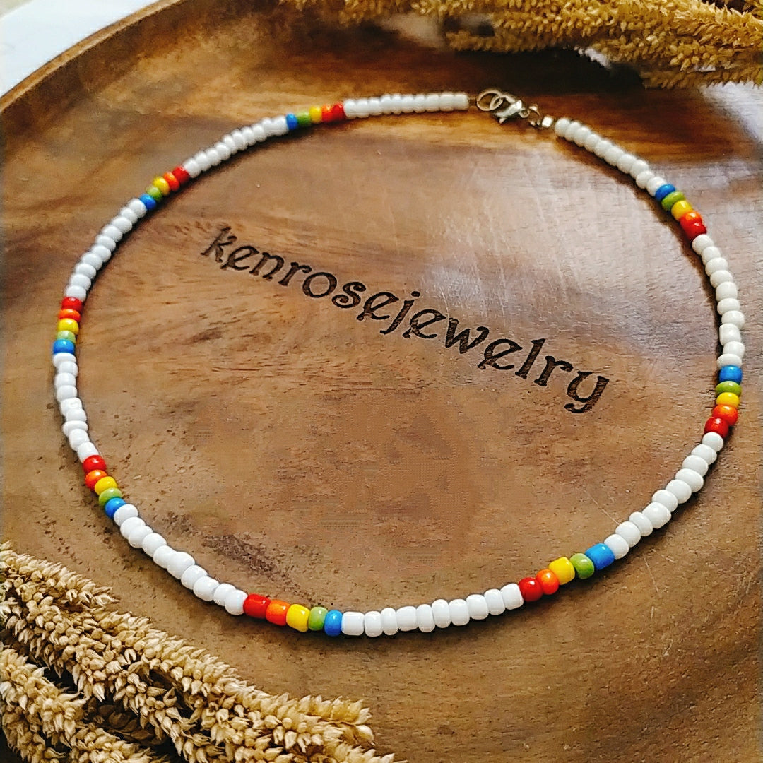 CLASSIC RAINBOW Seed Bead Necklace for Men and Women Summer Beach Accessory Surfers Jewelry