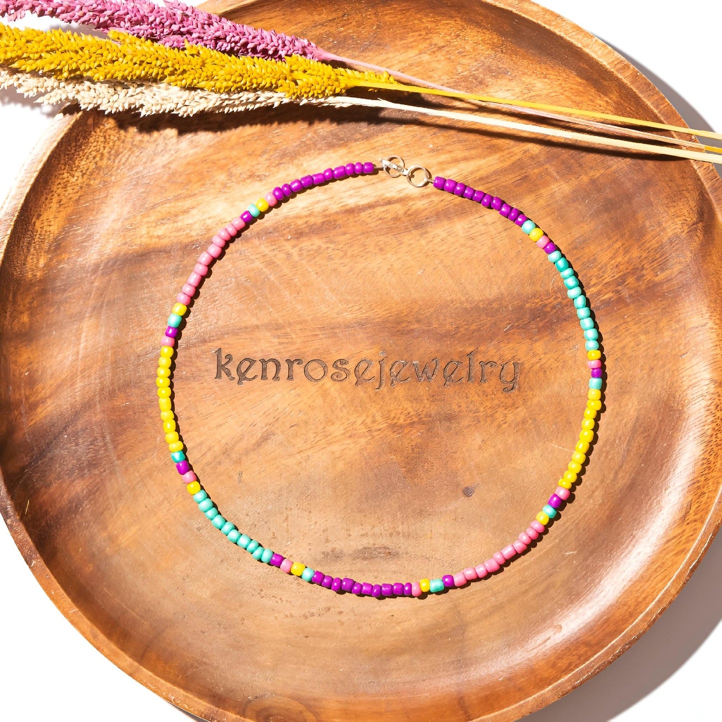 COLOR WHEEL Seed Bead Necklace for Men and Women Summer Beach Accessory Surfers Jewelry