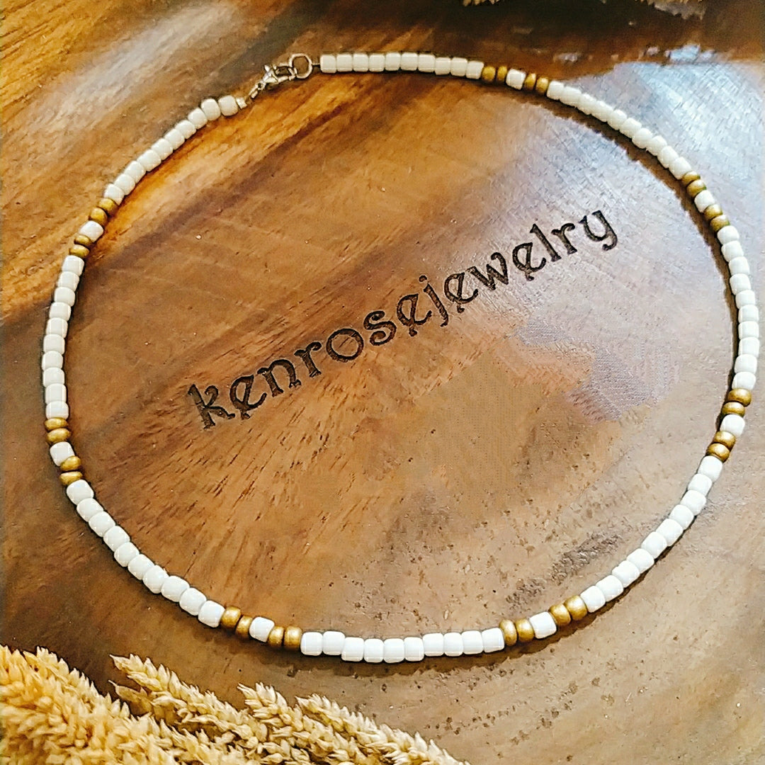 WHITE OREO GOLD Seed Bead Necklace for Men and Women aesthetic Summer Beach Accessory Surfers Jewelry