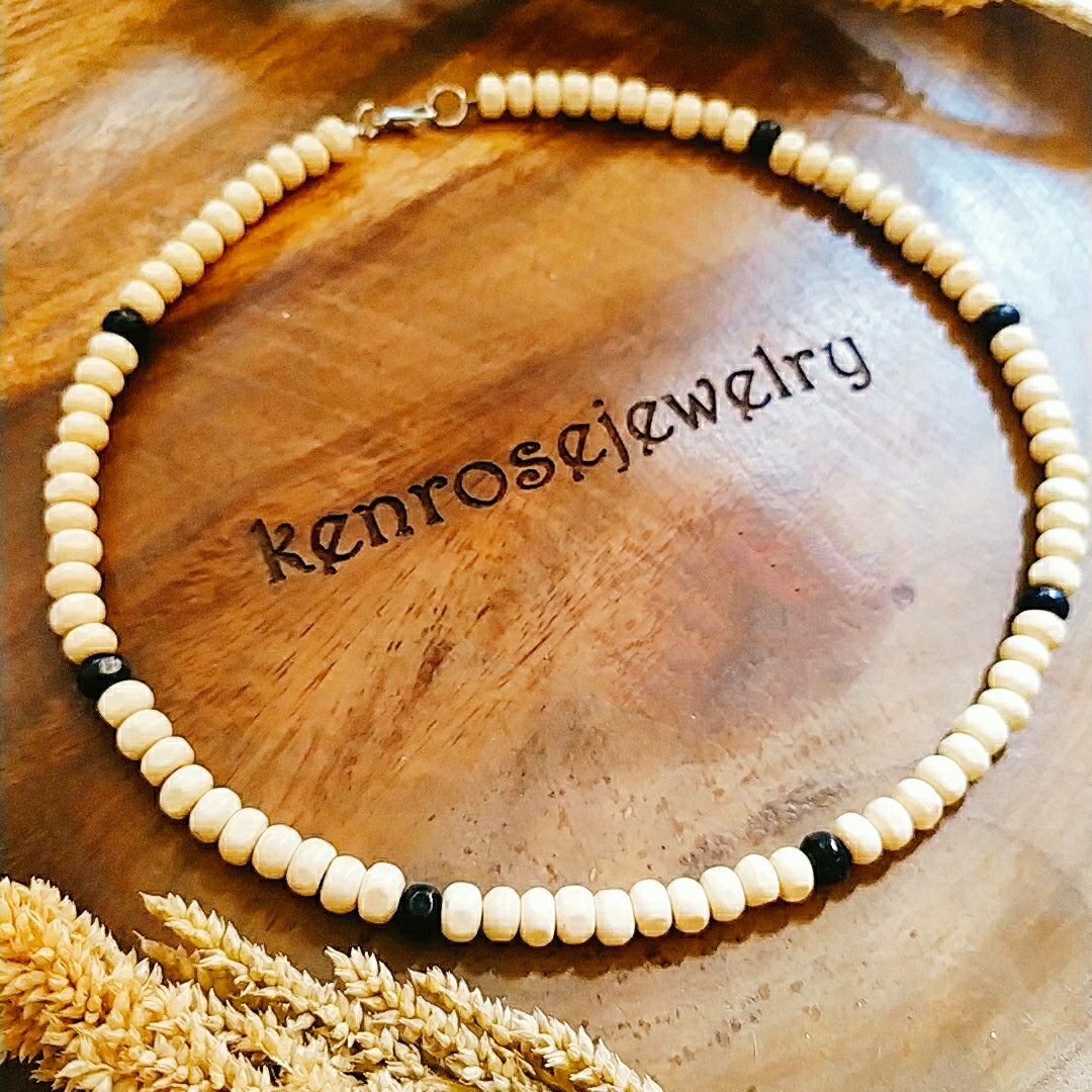 WHITE RONDELLE Wood Necklace - Surfer Summer Jewelry for Men & Women