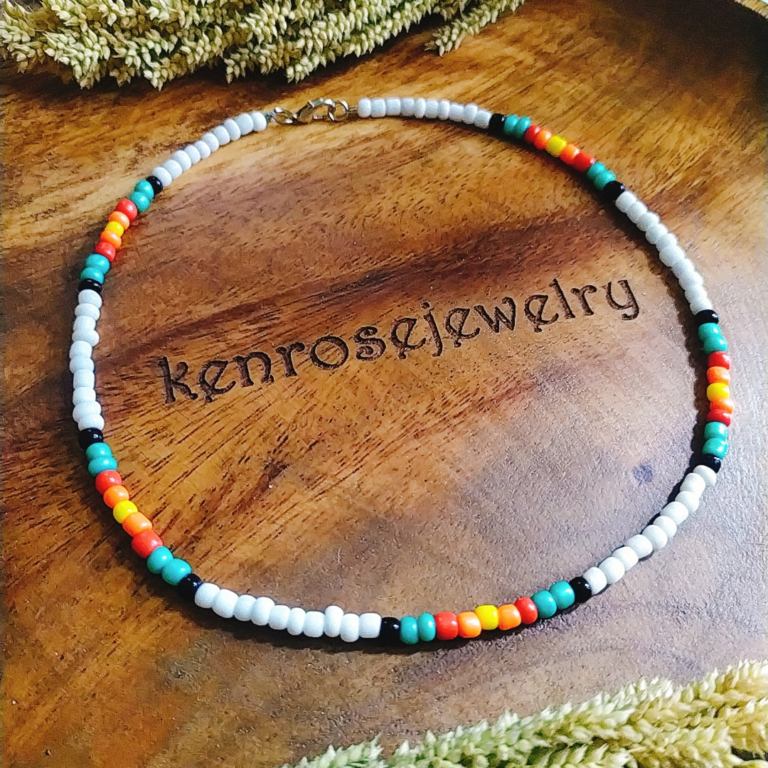 WHITE TRIBE Seed Bead Necklace for Men and Women Summer Beach Accessory Surfers Jewelry