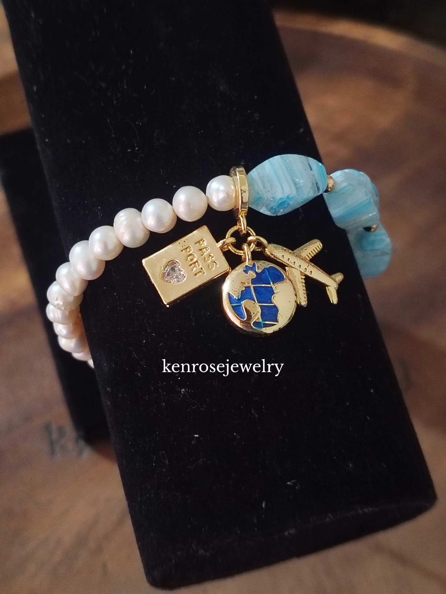 Coastal Passport Fresh water Pearl Bracelet Jewelry Summer and Travel Accessory for Women by KenRoseJewelry