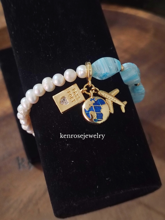 Coastal Passport Fresh water Pearl Bracelet Jewelry Summer and Travel Accessory for Women by KenRoseJewelry