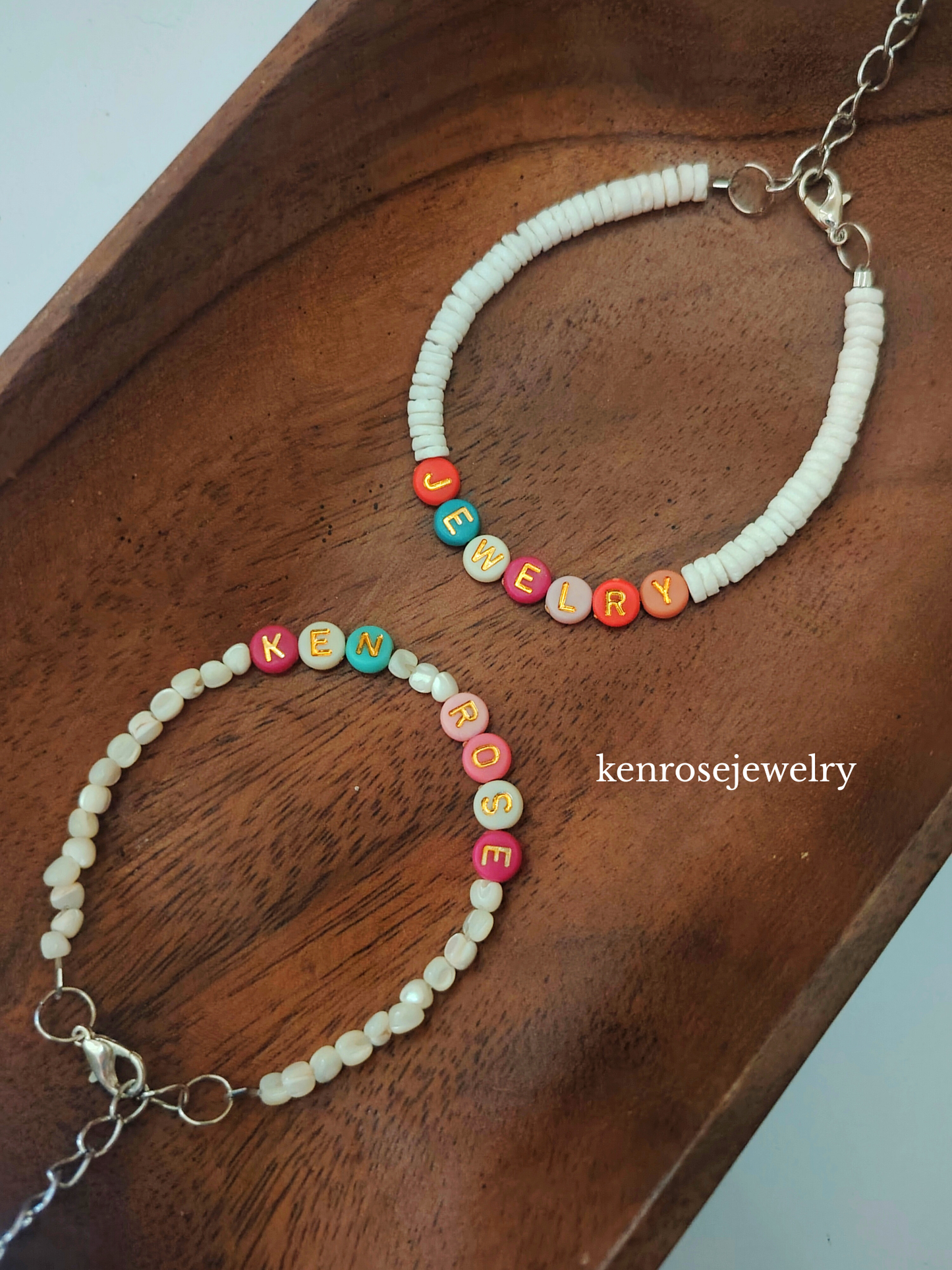 Personalized Name Troca and White Clam Shell Beads