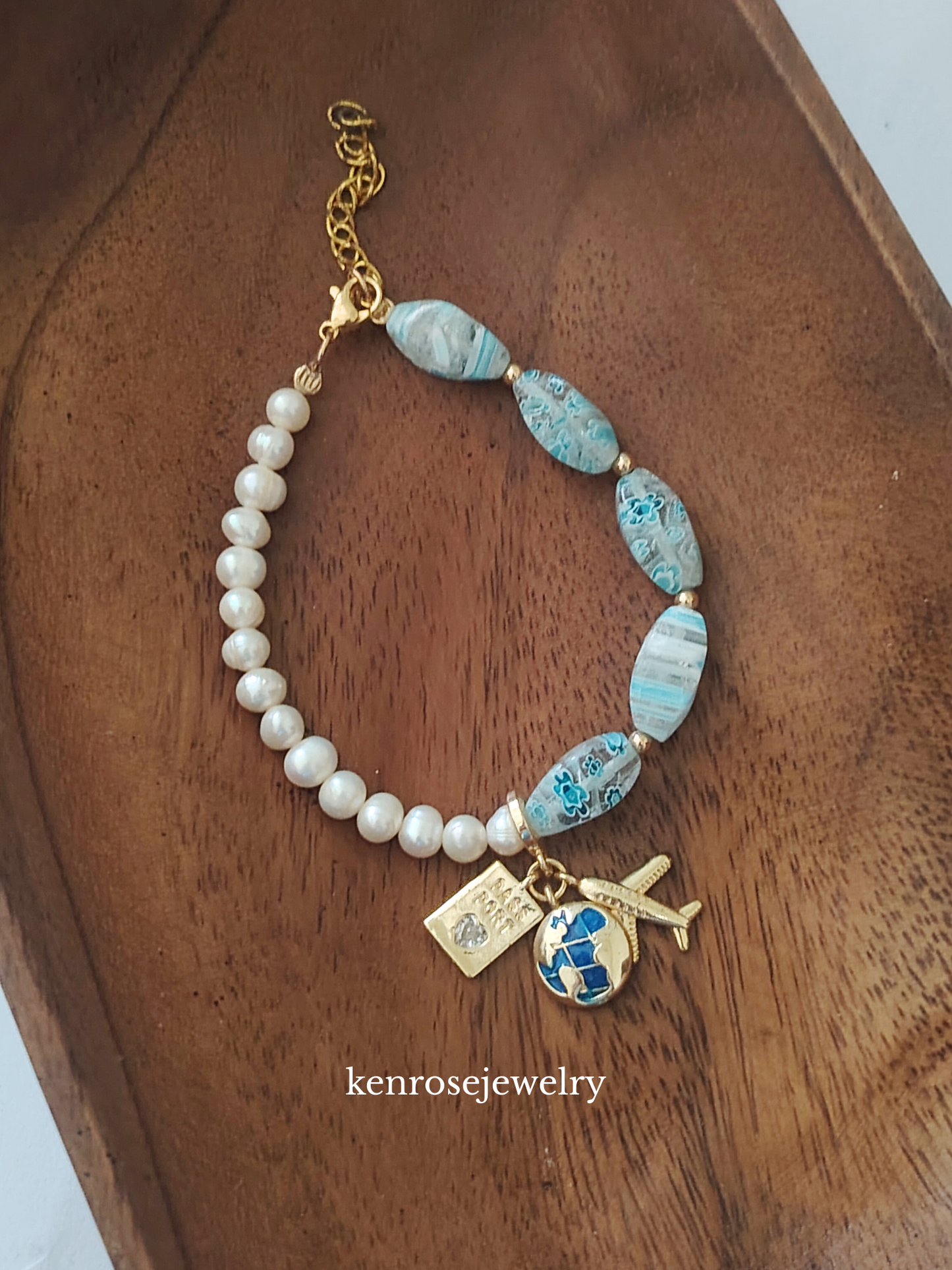 Coastal Passport Fresh water Pearl Bracelet Jewelry Summer and Travel Accessory for Women by KenRoseJewelry