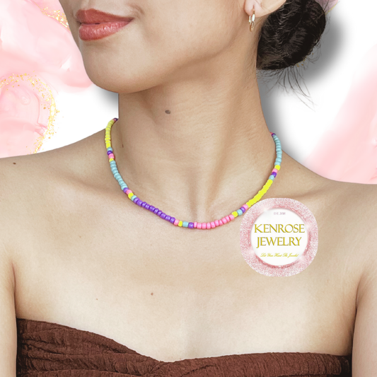 COLOR WHEEL Seed Bead Necklace for Men and Women Summer Beach Accessory Surfers Jewelry