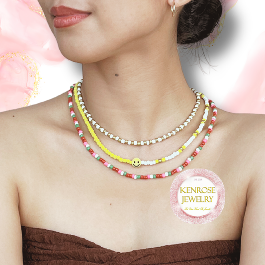 SMILEY YELLOW Seed Bead Necklace for Men and Women Summer Beach Accessory Surfers Jewelry