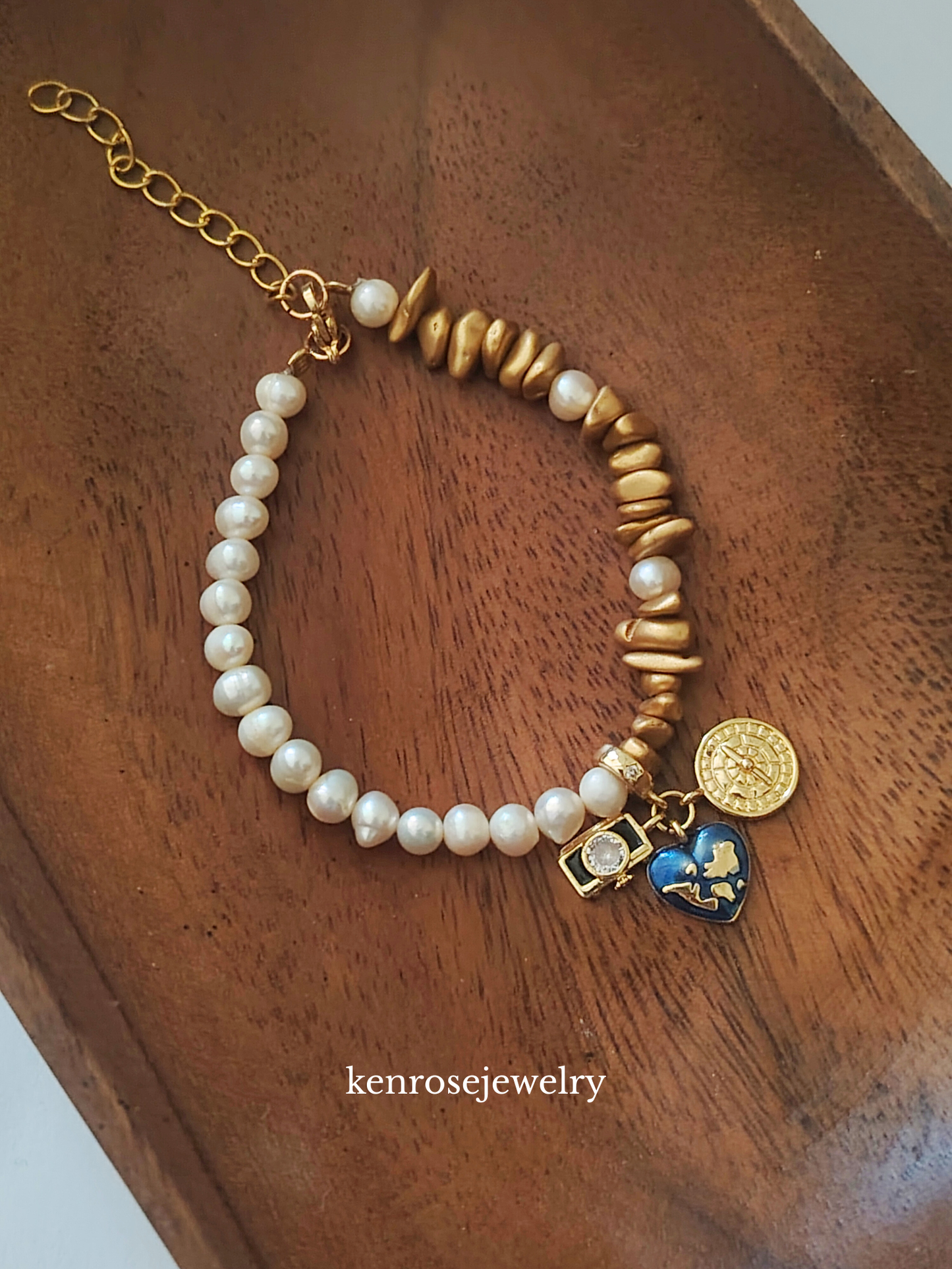 Golden Route Fresh water Pearl Bracelet Jewelry Summer and Travel Accessory for Women by KenRoseJewelry