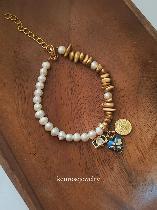 Golden Route Fresh water Pearl Bracelet Jewelry Summer and Travel Accessory for Women by KenRoseJewelry