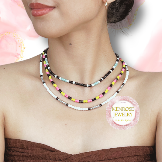 BEE POP Seed Bead Necklace for Men and Women Summer Beach Accessory Surfers Jewelry