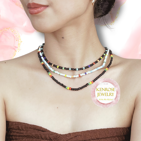 WHITE CONFETTI Seed Bead Necklace for Men and Women Summer Beach Accessory Surfers Jewelry