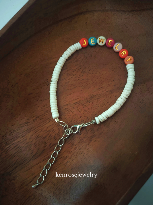 Personalized Name Troca and White Clam Shell Beads