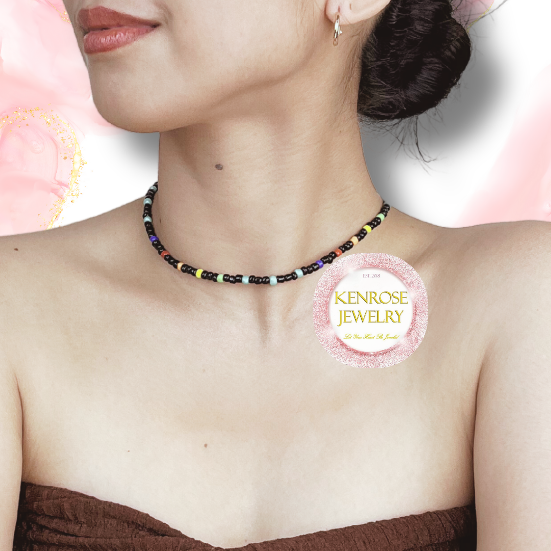 BLACK CONFETTI Seed Bead Necklace for Men and Women Summer Beach Accessory Surfers Jewelry