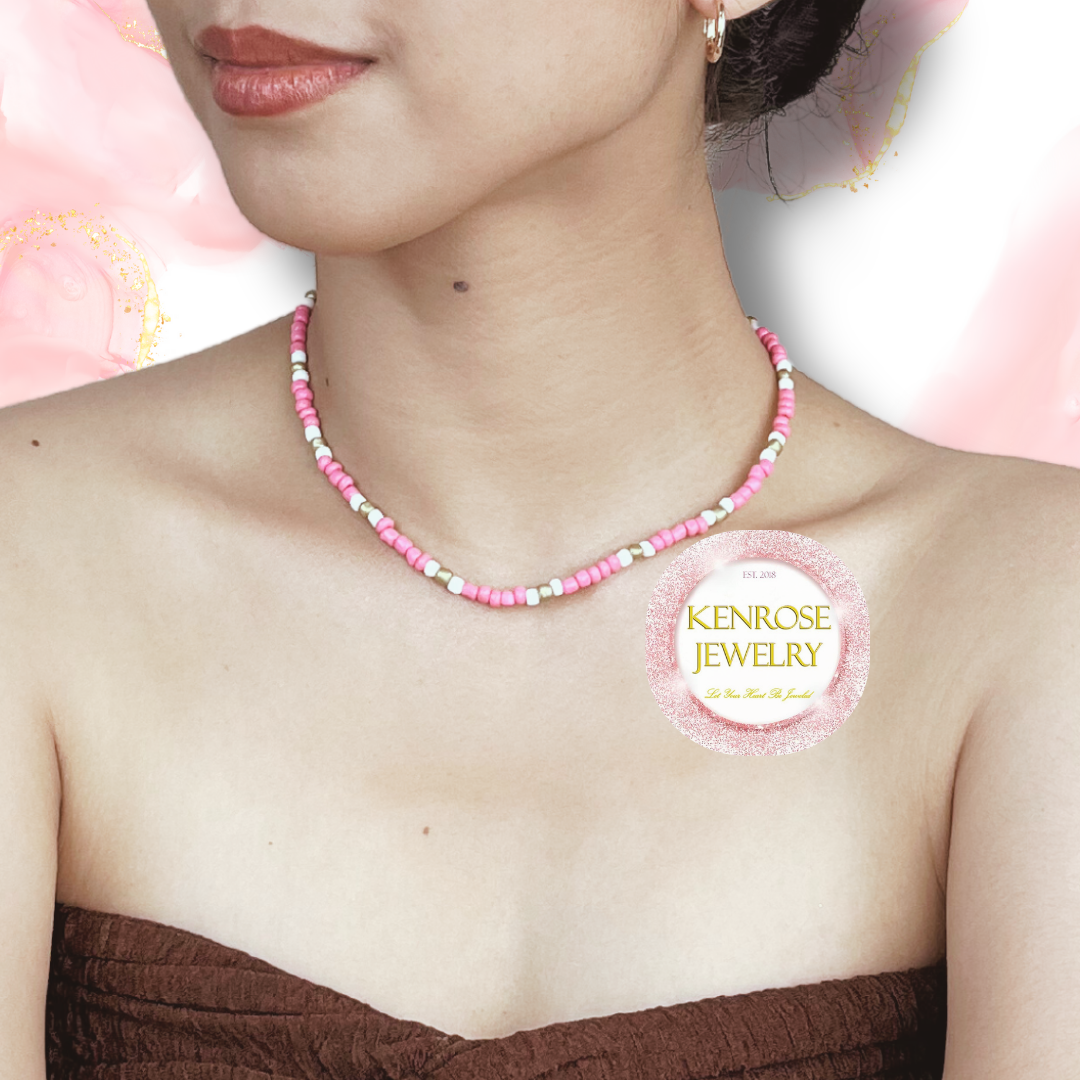 PINKY BLUSH Seed Bead Necklace for Men and Women Summer Beach Accessory Surfers Jewelry