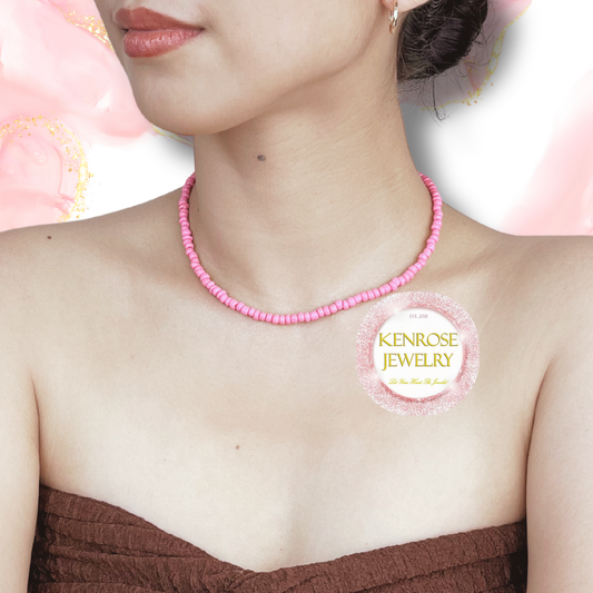 BOHO PINK Seed Bead Necklace for Men and Women Summer Beach Accessory Surfers Jewelry