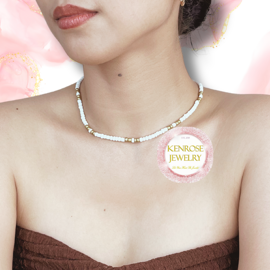 WHITE OREO GOLD Seed Bead Necklace for Men and Women aesthetic Summer Beach Accessory Surfers Jewelry