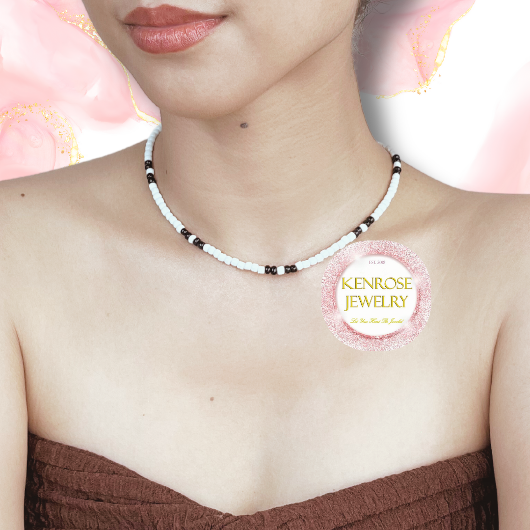 WHITE OREO Seed Bead Necklace for Men and Women Summer Beach Accessory Surfers Jewelry