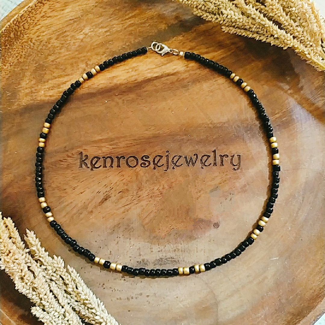 BLACK OREO GOLD Seed Bead Necklace for Men and Women Summer Beach Accessory Surfers Jewelry