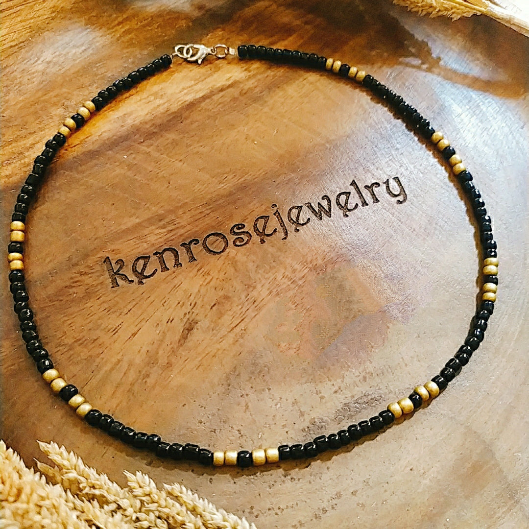 BLACK OREO GOLD Seed Bead Necklace for Men and Women Summer Beach Accessory Surfers Jewelry