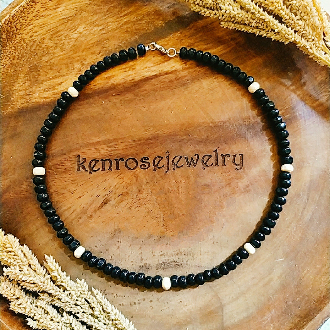 BLACK RONDELLE Wood Necklace - Surfer Summer Jewelry for Men & Women