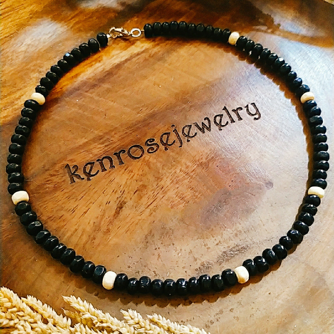 BLACK RONDELLE Wood Necklace - Surfer Summer Jewelry for Men & Women