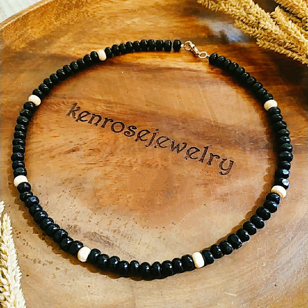 BLACK RONDELLE Wood Necklace - Surfer Summer Jewelry for Men & Women