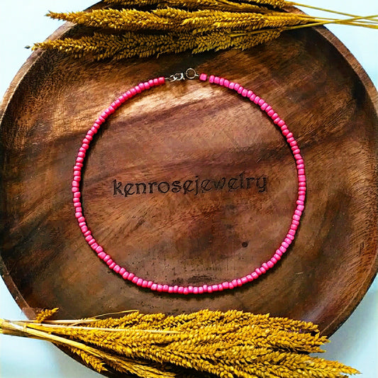 BOHO PINK Seed Bead Necklace for Men and Women Summer Beach Accessory Surfers Jewelry