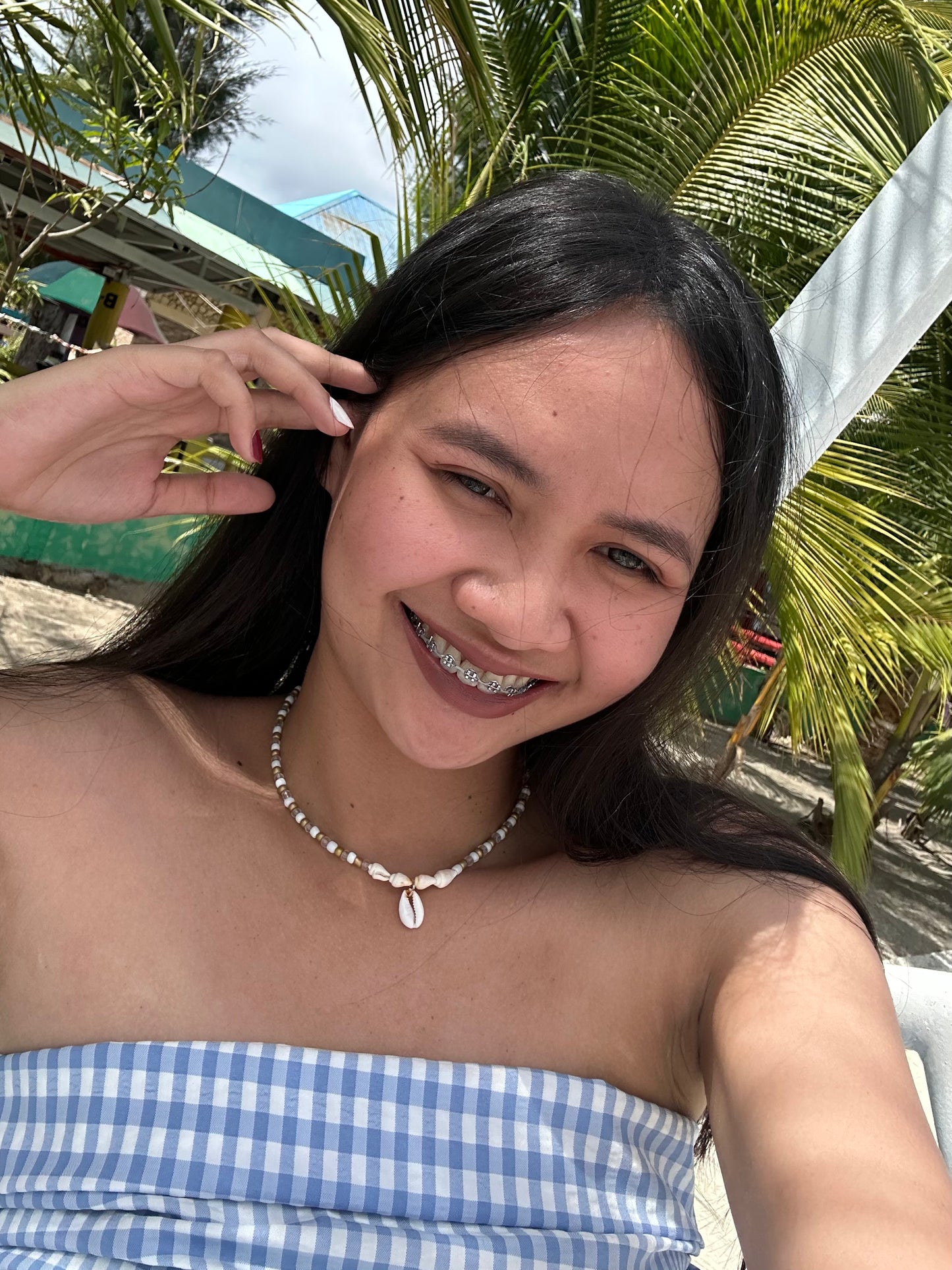 Cowrie Gold and Glass Necklace Beach and Boho Jewelry