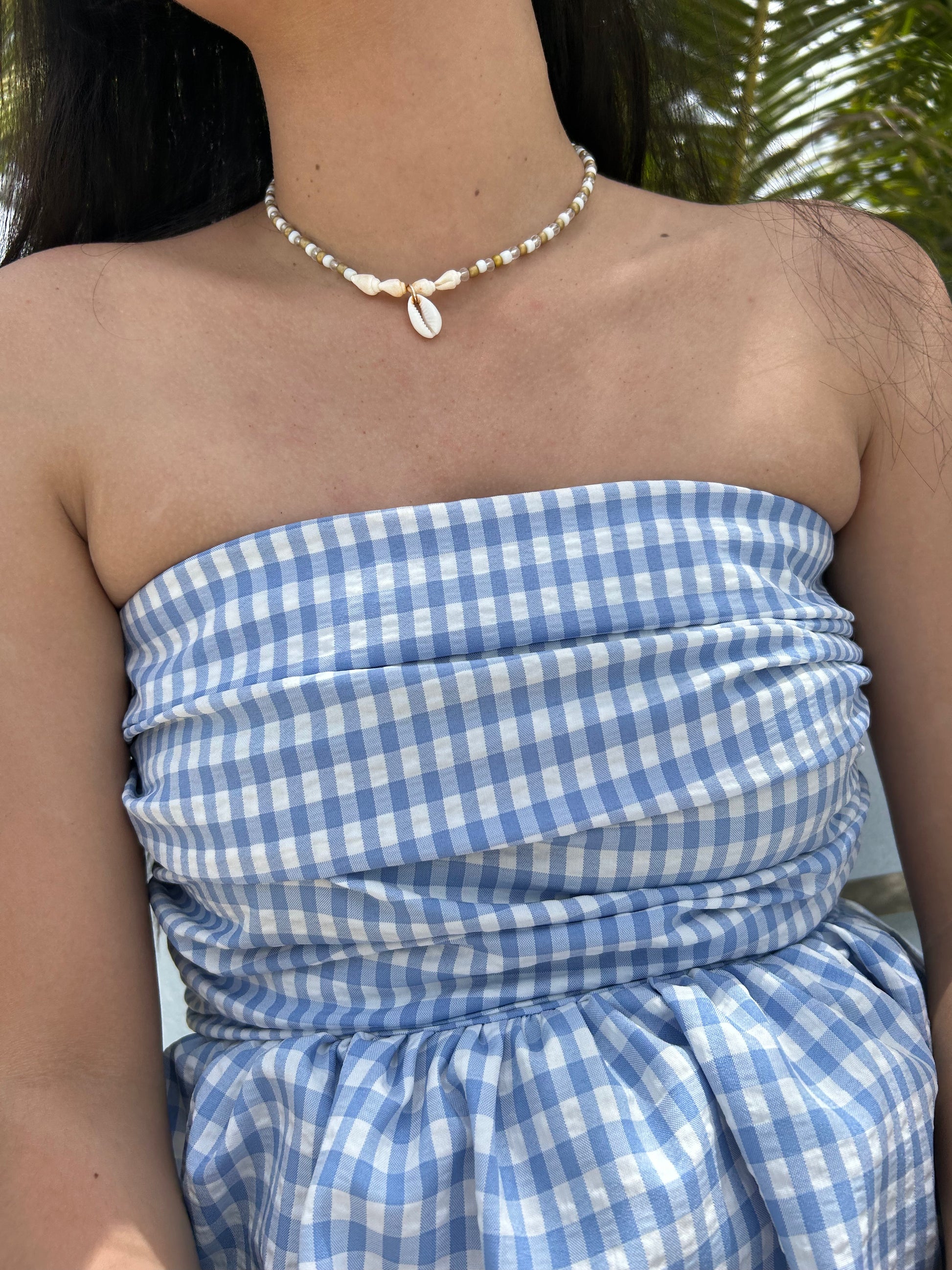 Cowrie Gold and Glass Necklace Beach and Boho Jewelry