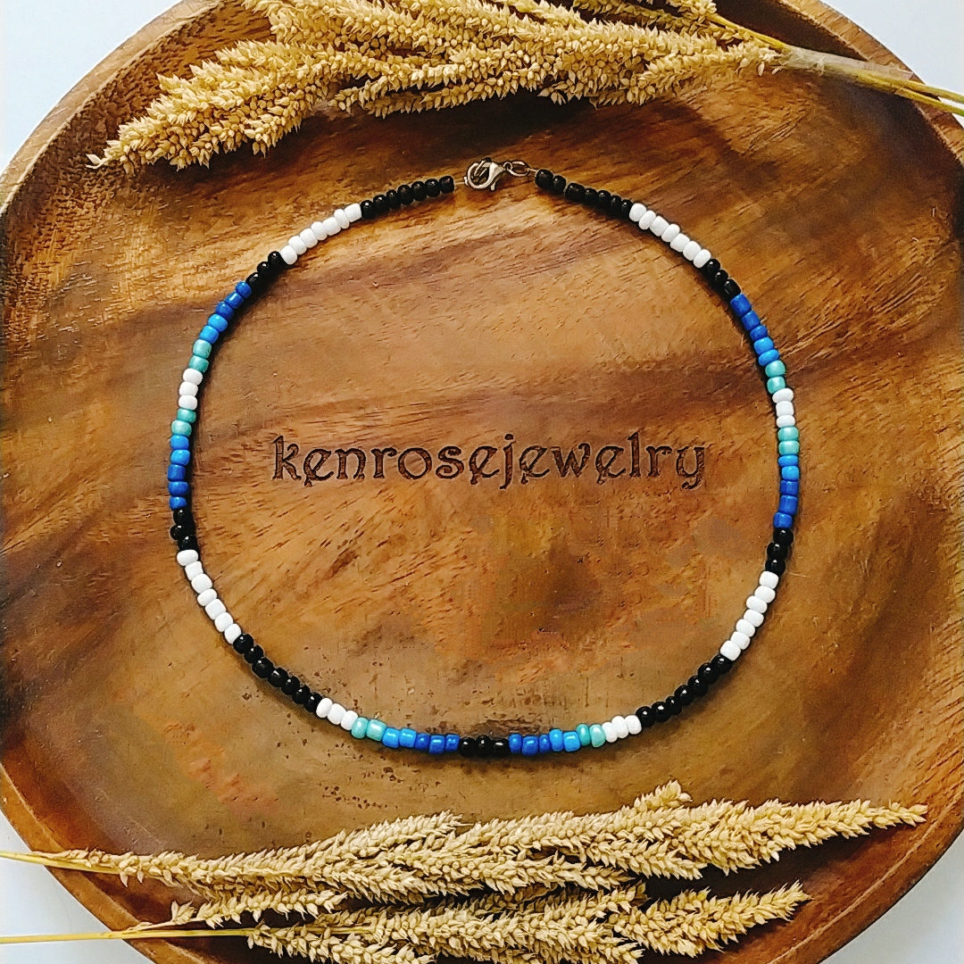 EDGY BLUE Seed Bead Necklace for Men and Women Summer Beach Accessory Surfers Jewelry