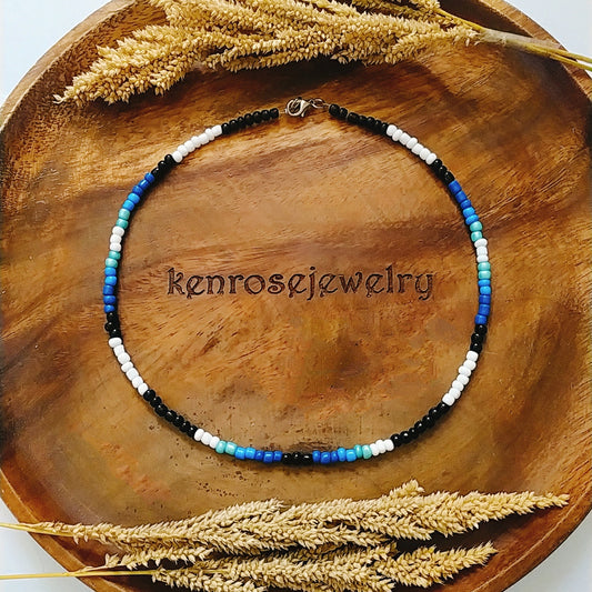 EDGY BLUE Seed Bead Necklace for Men and Women Summer Beach Accessory Surfers Jewelry