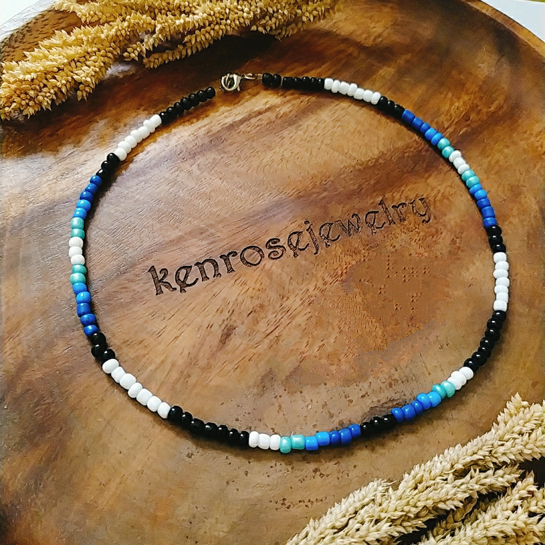 EDGY BLUE Seed Bead Necklace for Men and Women Summer Beach Accessory Surfers Jewelry