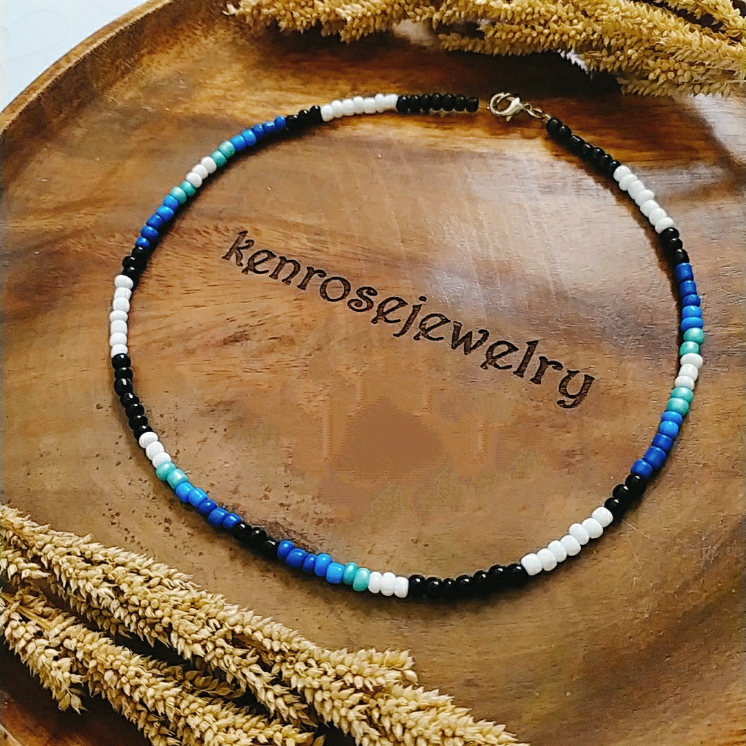 EDGY BLUE Seed Bead Necklace for Men and Women Summer Beach Accessory Surfers Jewelry