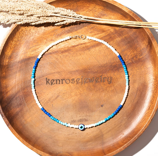 EVIL EYE SURF Seed Bead Necklace for Men and Women Summer Beach Accessory Surfers Jewelry