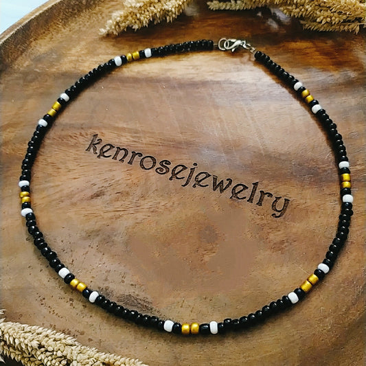 HIPPIE GOLD Seed Bead Necklace for Men and Women Summer Beach Accessory Surfers Jewelry