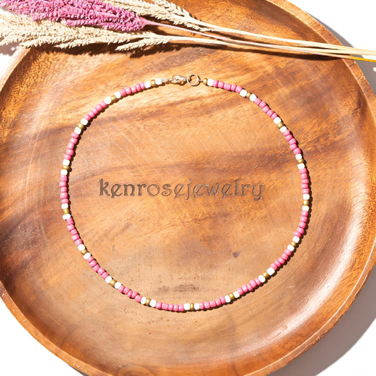 PINKY BLUSH Seed Bead Necklace for Men and Women Summer Beach Accessory Surfers Jewelry