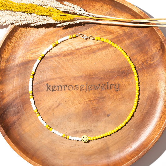 SMILEY YELLOW Seed Bead Necklace for Men and Women Summer Beach Accessory Surfers Jewelry