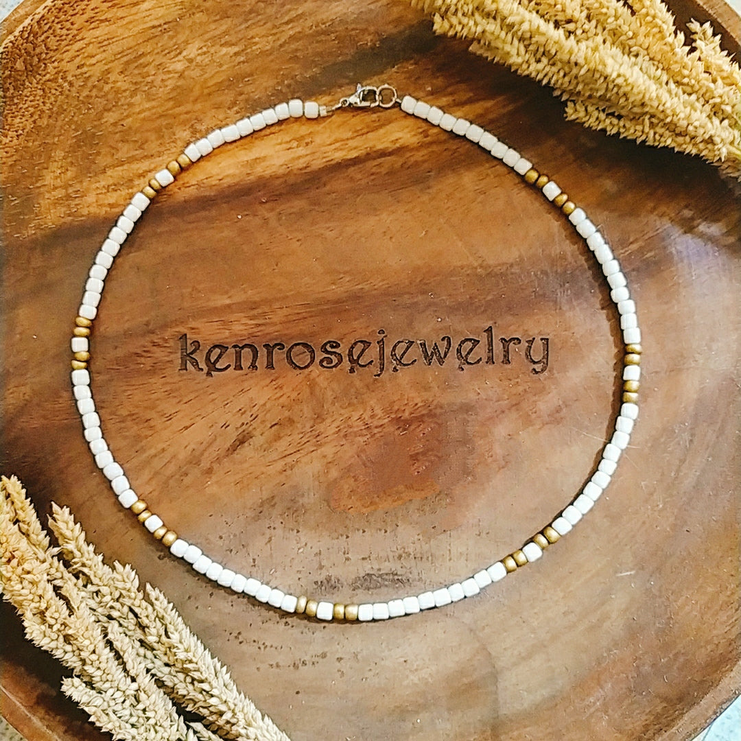 WHITE OREO GOLD Seed Bead Necklace for Men and Women aesthetic Summer Beach Accessory Surfers Jewelry