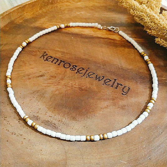 WHITE OREO GOLD Seed Bead Necklace for Men and Women aesthetic Summer Beach Accessory Surfers Jewelry