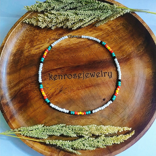 WHITE TRIBE Seed Bead Necklace for Men and Women Summer Beach Accessory Surfers Jewelry